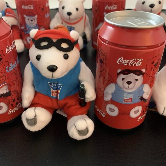 Set of 6 Coca-Cola Athens Olympics 2004 Bean Bag Plush Polar Bears in Coke Cans - Picture 3 of 14